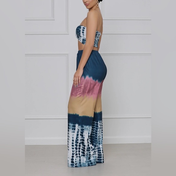 Two Piece Tie Dye Palazzo Pants and Crop Top Set - Picture 2 of 3